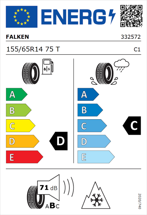 Tyre Label for Falken Euroall Season AS210 155/65R14 75T