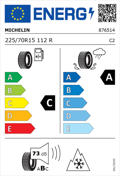 Tyre Label for Michelin Agilis CrossClimate 225/70R15 112R