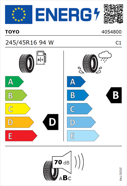 Tyre Label for Toyo Proxes TR1 245/45R16 94W