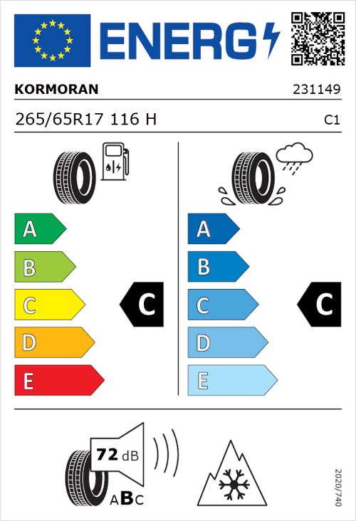 Tyre Label for Kormoran SUV Summer 265/65R17 116H