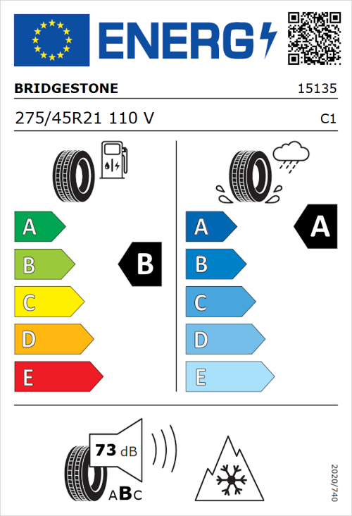 Tyre Label for Bridgestone Blizzak LM005 275/45R21 110V