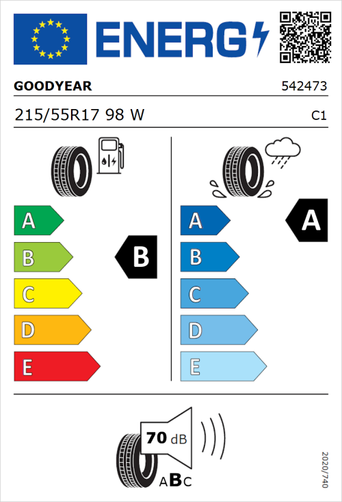 Tyre Label for Goodyear EfficientGrip Performance 2 215/55R17 98W