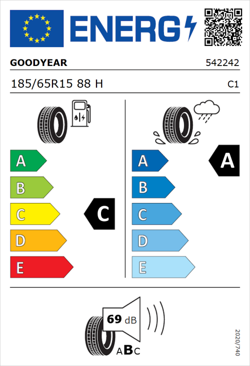 Tyre Label for Goodyear EfficientGrip Performance 2 185/65R15 88H