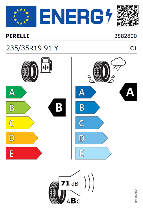 Tyre Label for Pirelli Powergy 235/35R19 91Y