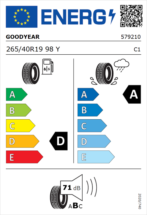 Tyre Label for Goodyear Eagle F1 Asymmetric 2 265/40R19 98Y