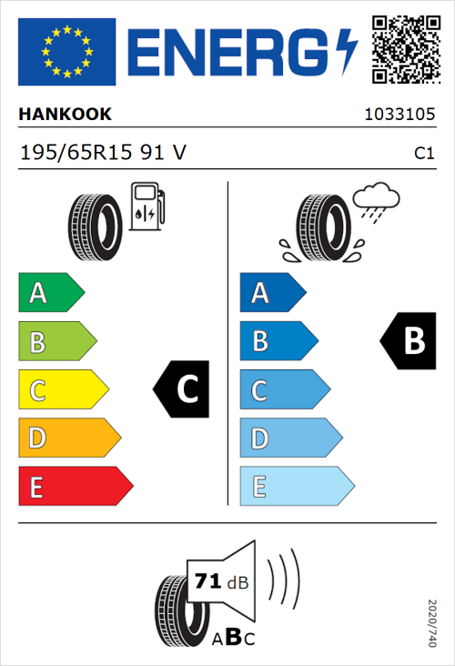 Tyre Label for Hankook Ventus Prime 3 K125 195/65R15 91V