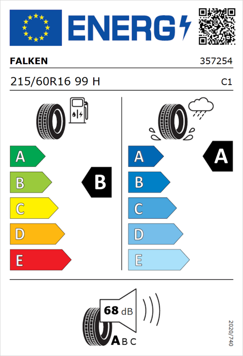 Tyre Label for Falken Ziex ZE320 215/60R16 99H