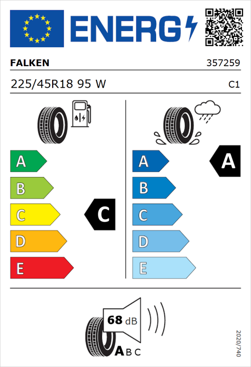 Tyre Label for Falken Ziex ZE320 225/45R18 95W