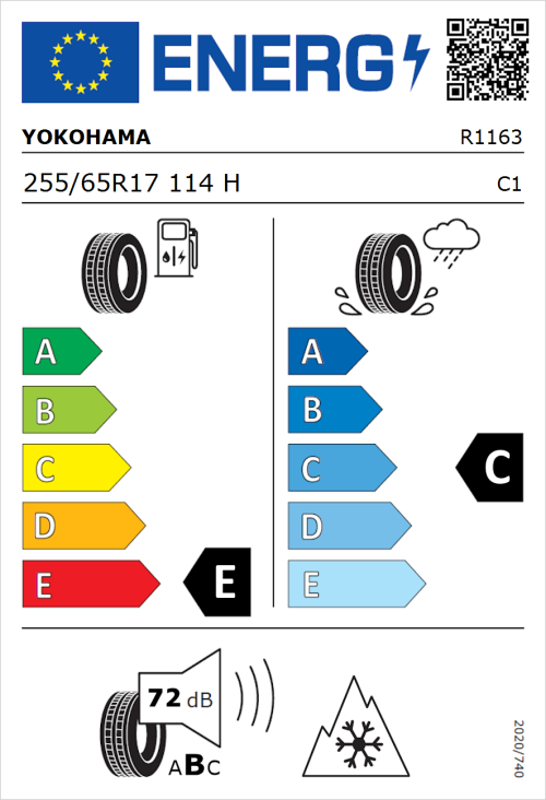 Tyre Label for Yokohama Geolandar-G015 255/65R17 114H